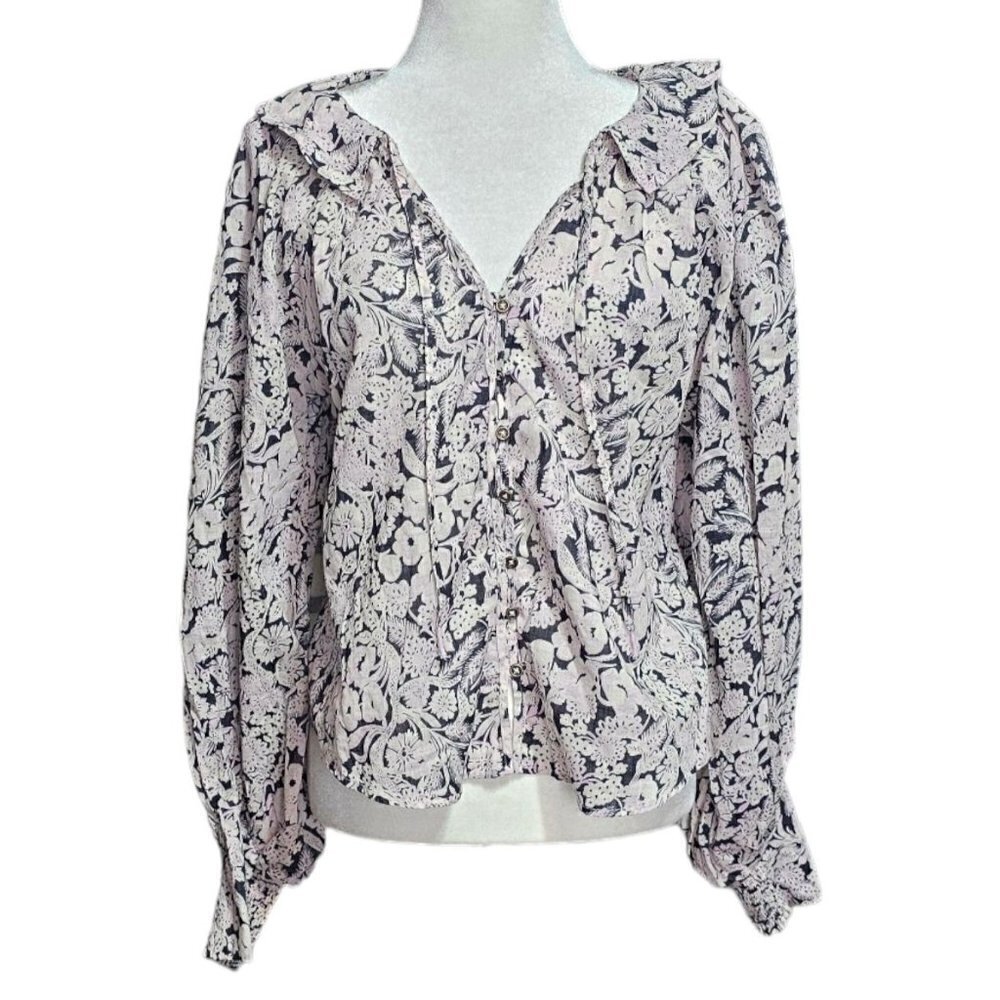 Anthropologie tunic peasant floral multicolor button down top blouse size S